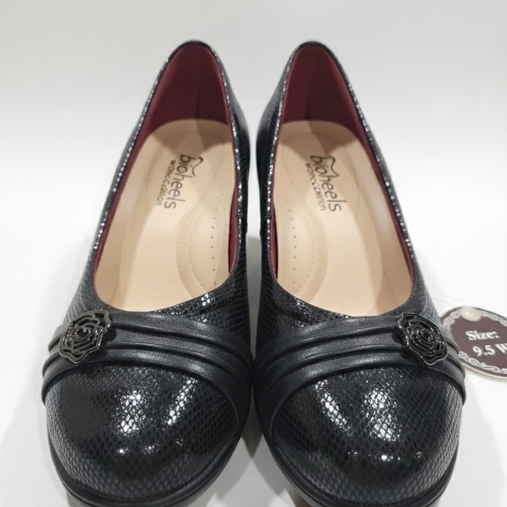 Bioheels Orthopedic Black Embossed Snakeskin Heels | 9.5W EUC